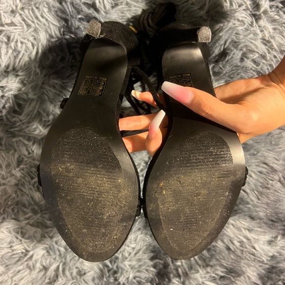 Suede Lace Up Heels - Black - Picture 2 of 6
